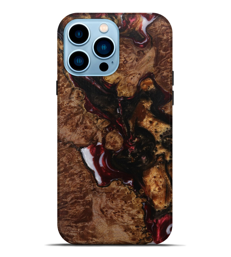 iPhone 14 Pro Max Wood+Resin Live Edge Phone Case - Les (Dark Red, 588718)