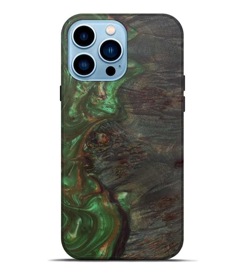 iPhone 14 Pro Max Wood+Resin Live Edge Phone Case - Gwendolen (Dark Green, 582830)