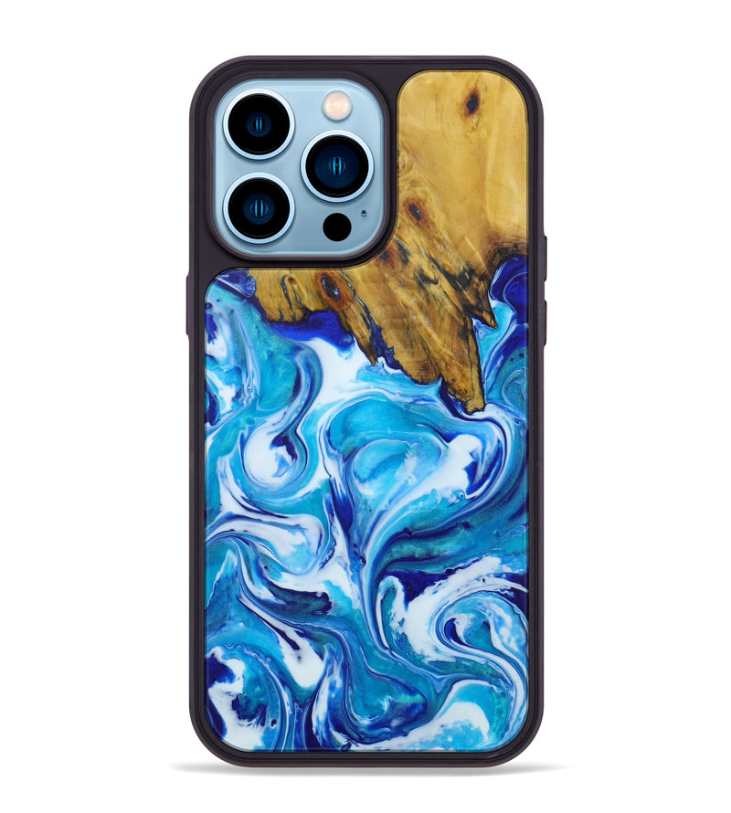 iPhone 14 Pro Max Wood+Resin Phone Case - Etas (Dark Blue, 602009)