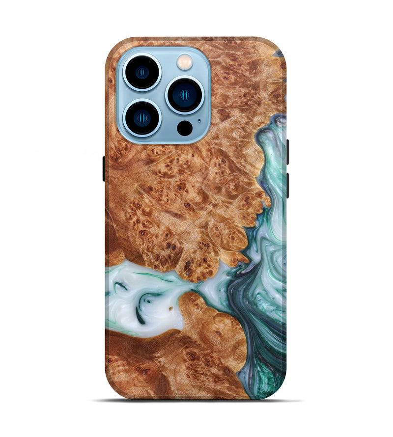 iPhone 14 Pro Wood+Resin Live Edge Phone Case - Quentin (Dark Green, 605584)