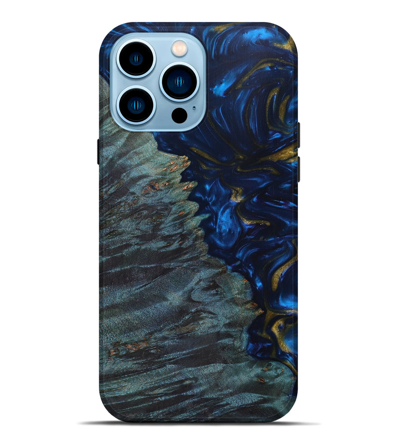 iPhone 14 Pro Max Wood+Resin Live Edge Phone Case - Kristine (Blue, 635149)