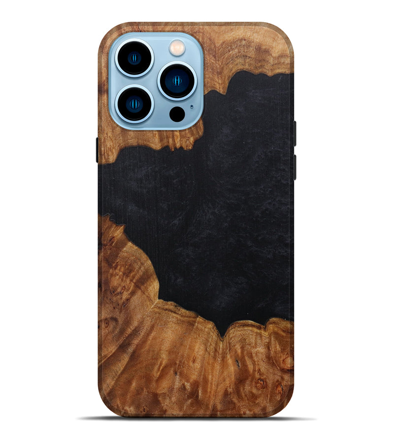 iPhone 14 Pro Max Wood+Resin Live Edge Phone Case - Evie (Pure Black, 591444)