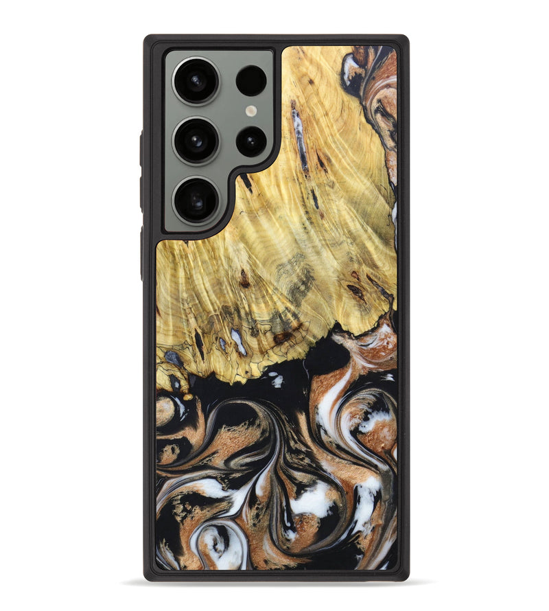 Galaxy S23 Ultra Wood+Resin Phone Case - Alesia (Black & White, 629943)