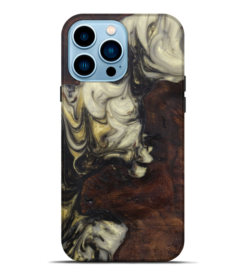 iPhone 14 Pro Max Wood+Resin Live Edge Phone Case - Patricia (Black & White, 586754)