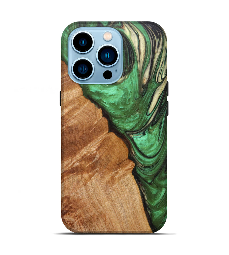 iPhone 14 Pro Wood+Resin Live Edge Phone Case - Chadwick (Dark Green, 616656)