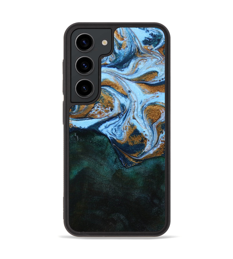 Galaxy S23 Wood+Resin Phone Case - Annalise (Teal & Gold, 647206)