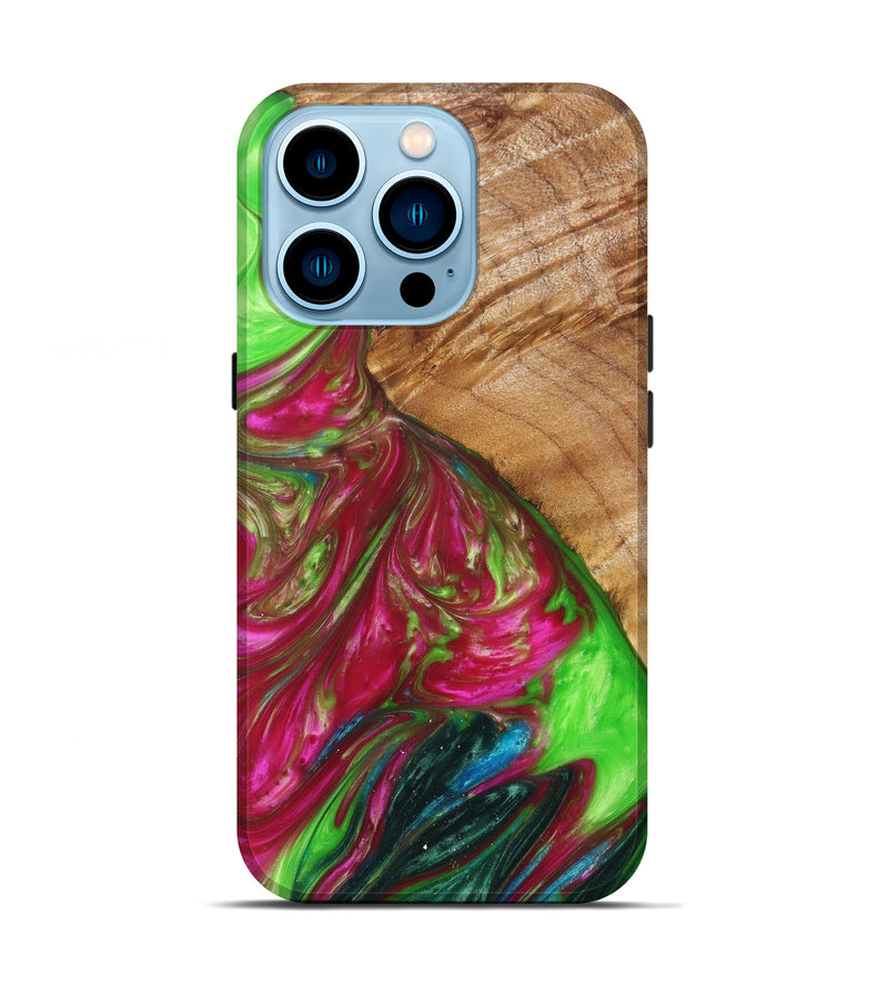 iPhone 14 Pro Wood+Resin Live Edge Phone Case - Odelle (Dark Green, 605577)