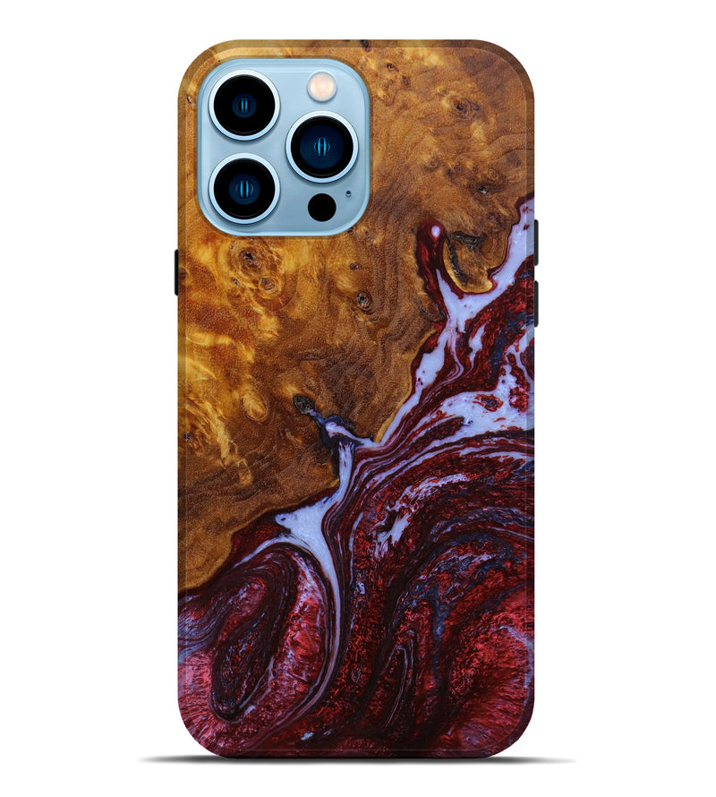 iPhone 14 Pro Max Wood+Resin Live Edge Phone Case - Audra (Red, 641923)