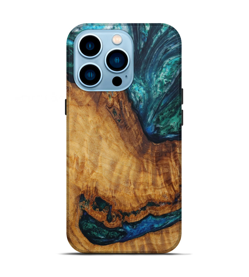 iPhone 14 Pro Wood+Resin Live Edge Phone Case - Miley (Green, 641735)