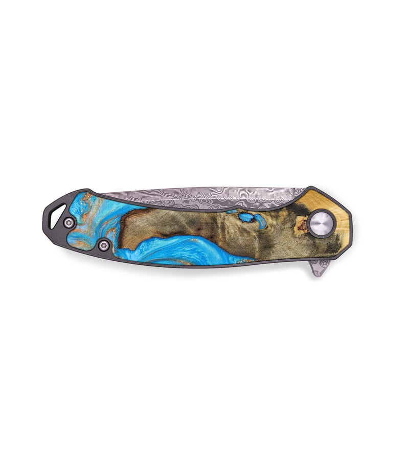 EDC Wood+Resin Pocket Knife - Kristy (Teal & Gold, 636506)