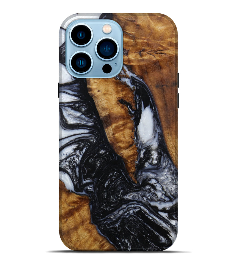 iPhone 14 Pro Max Wood+Resin Live Edge Phone Case - Dan (Black & White, 595978)