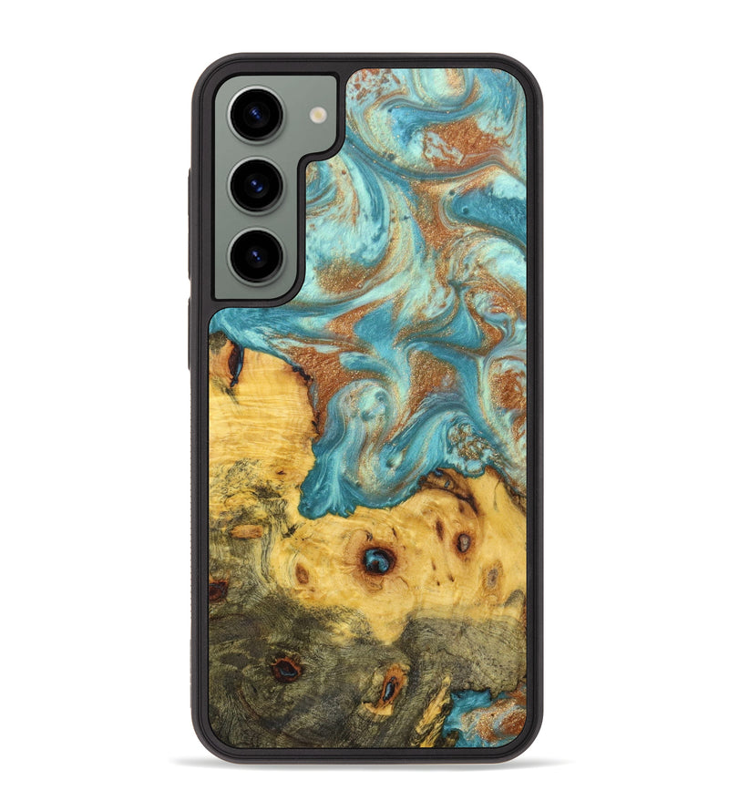 Galaxy S23 Plus Wood+Resin Phone Case - Louis (Teal & Gold, 636687)