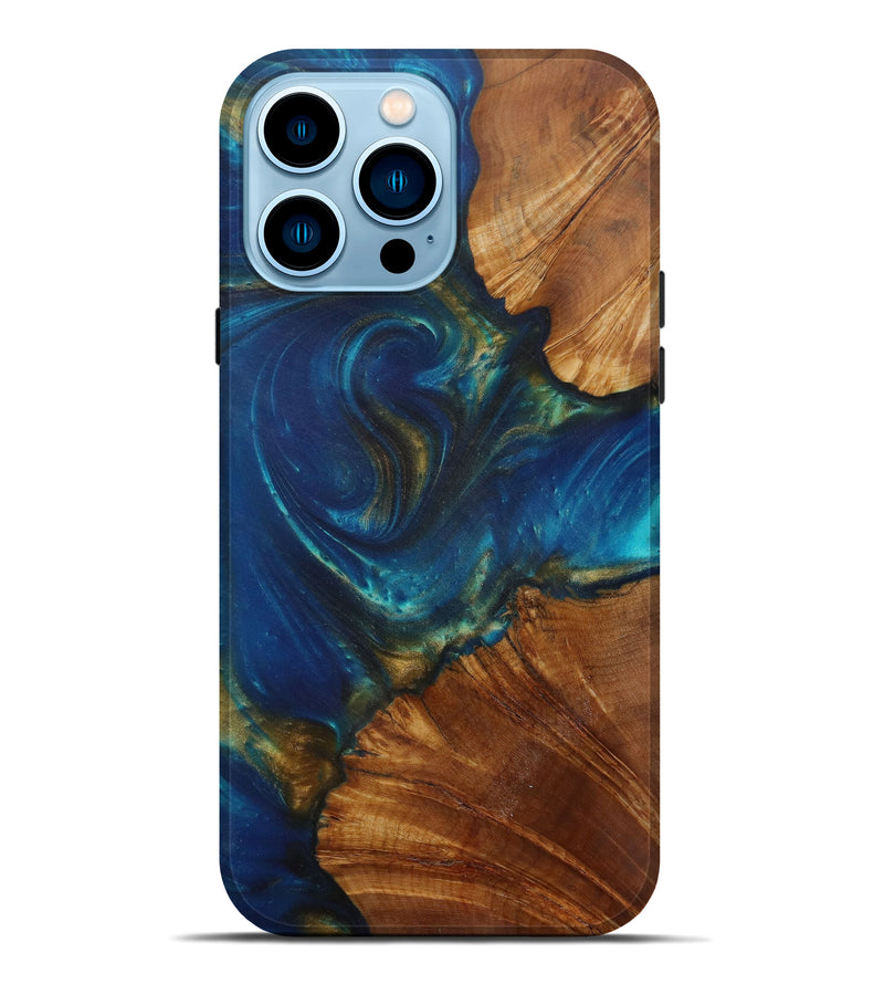 iPhone 14 Pro Max Wood+Resin Live Edge Phone Case - Nha (Teal & Gold, 587775)