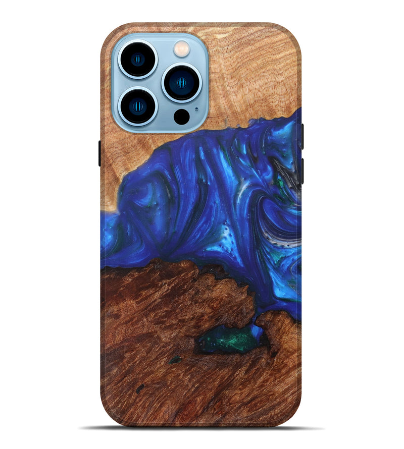 iPhone 14 Pro Max Wood+Resin Live Edge Phone Case - Juliette (Light Blue, 611103)