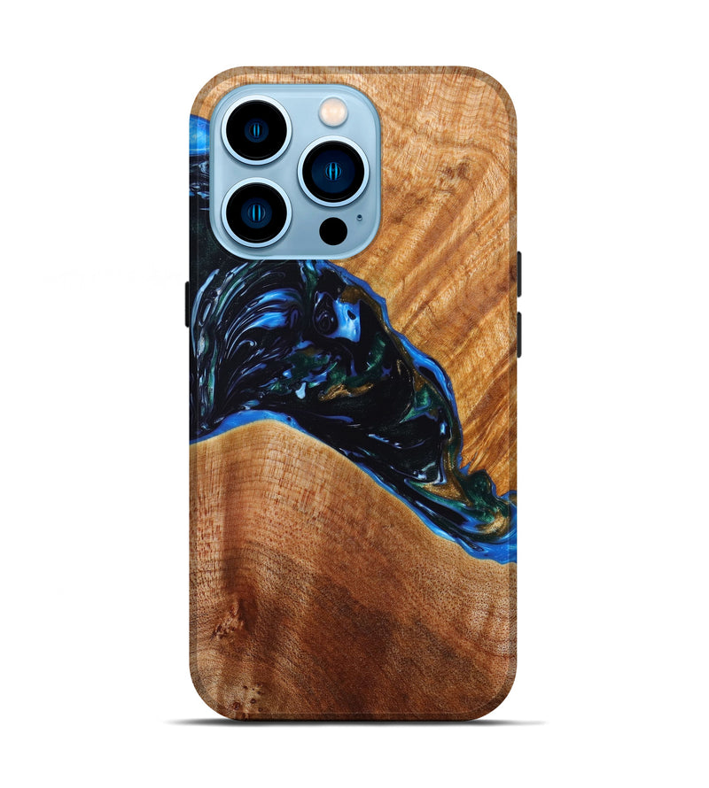 iPhone 14 Pro Wood+Resin Live Edge Phone Case - Tiff (Blue, 633201)