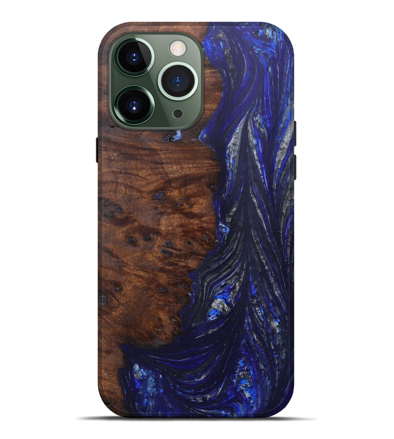 iPhone 13 Pro Max Wood+Resin Live Edge Phone Case - Emer (Dark Blue, 606512)