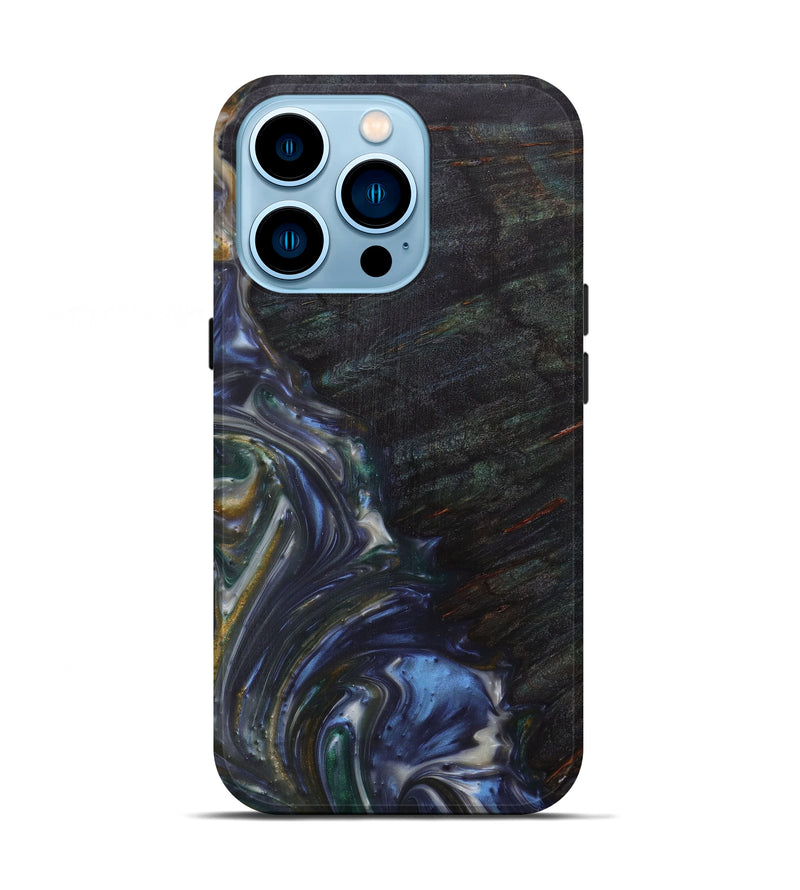 iPhone 14 Pro Wood+Resin Live Edge Phone Case - Maegan (Dark Blue, 599167)