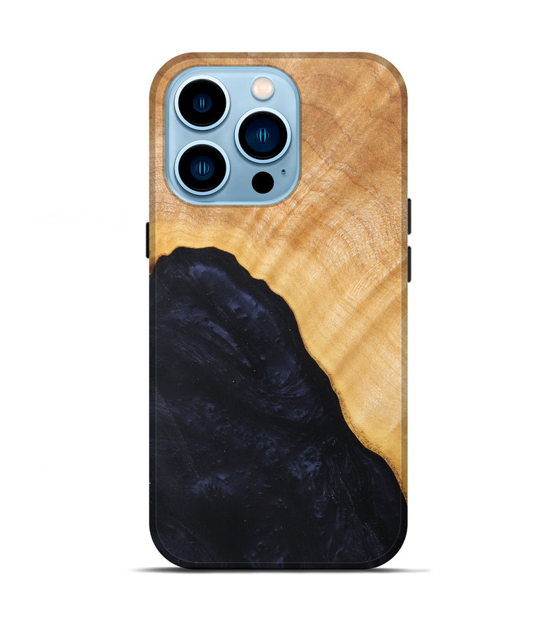 iPhone 14 Pro Wood+Resin Live Edge Phone Case - Juergen (Pure Black, 607217)