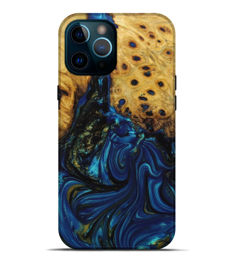 iPhone 12 Pro Max Wood+Resin Live Edge Phone Case - Angie (Teal & Gold, 642268)