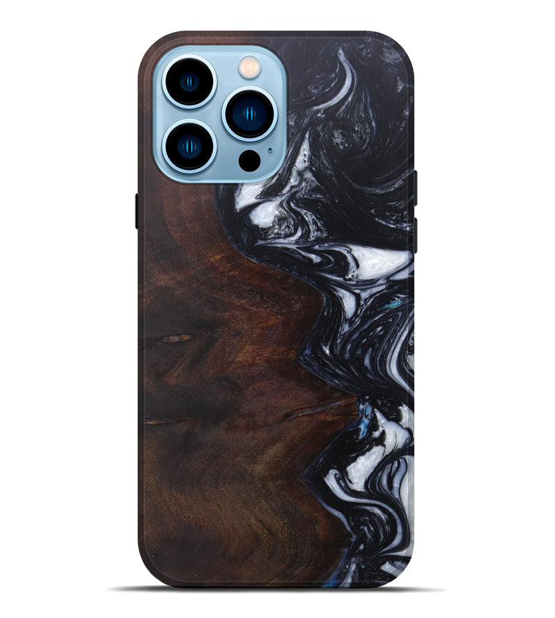 iPhone 14 Pro Max Wood+Resin Live Edge Phone Case - Begum (Black & White, 598638)