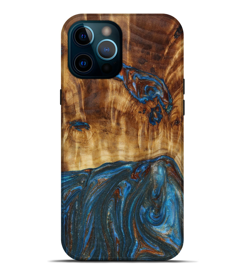 iPhone 12 Pro Max Wood+Resin Live Edge Phone Case - Caroline (Teal & Gold, 646730)