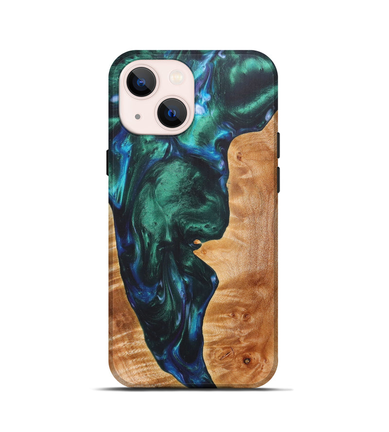 iPhone 13 mini Wood+Resin Live Edge Phone Case - Drusilla (Dark Green, 605585)