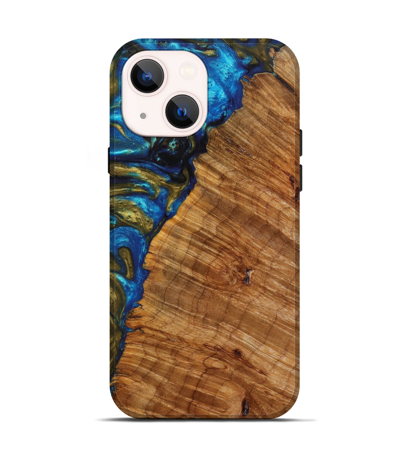 iPhone 13 Wood+Resin Live Edge Phone Case - Bart (Teal & Gold, 638986)