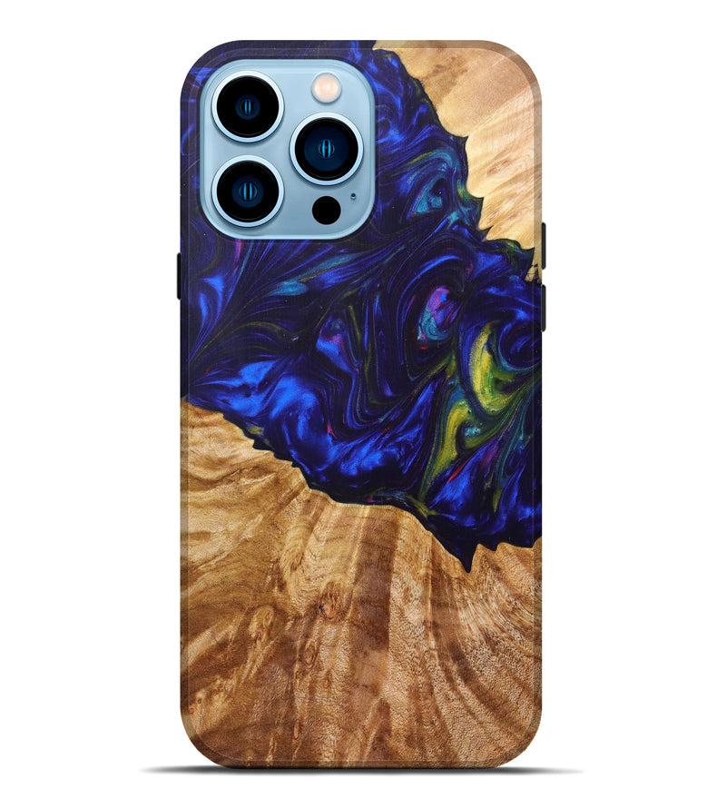 iPhone 14 Pro Max Wood+Resin Live Edge Phone Case - Tamarah (Dark Blue, 605550)