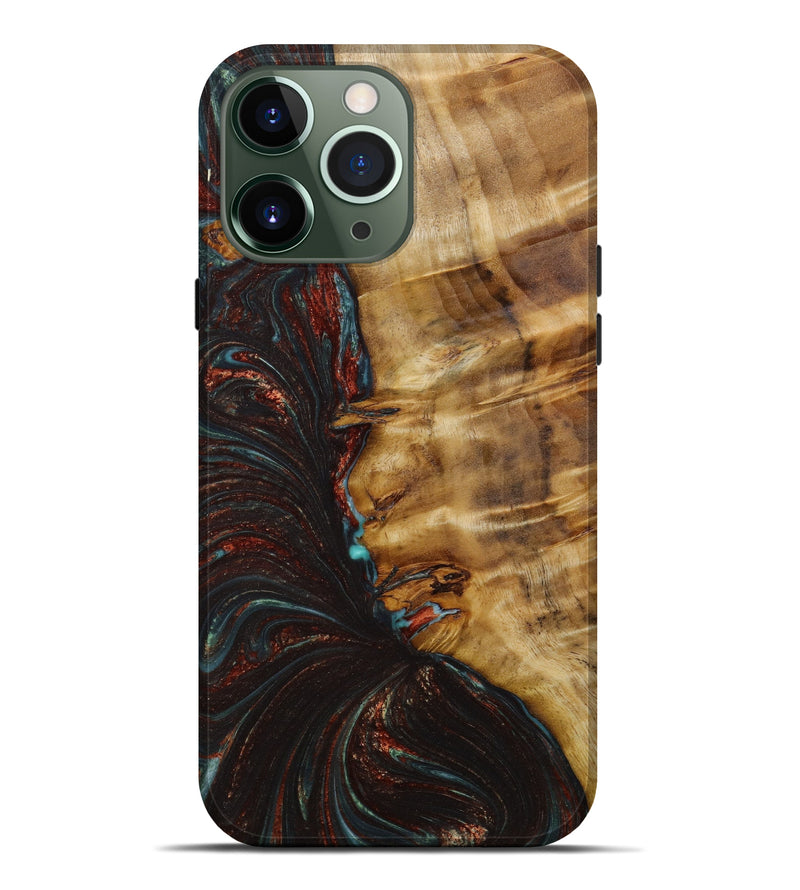 iPhone 13 Pro Max Wood+Resin Live Edge Phone Case - Ryleigh (Teal & Gold, 646729)
