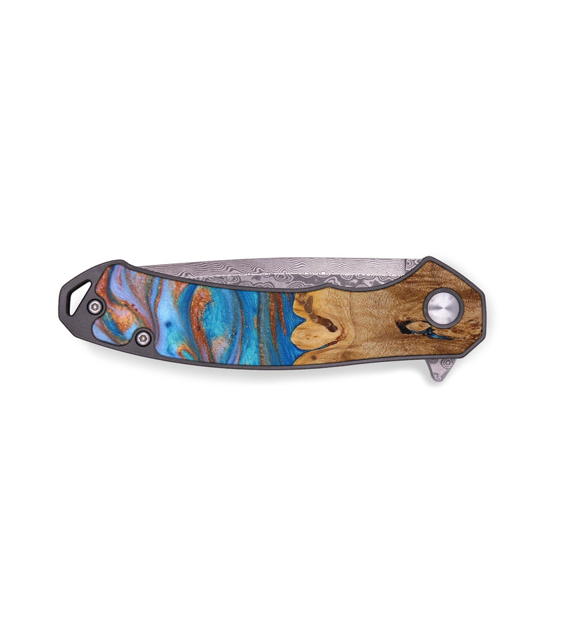 EDC Wood+Resin Pocket Knife - Kaelyn (Teal & Gold, 645151)