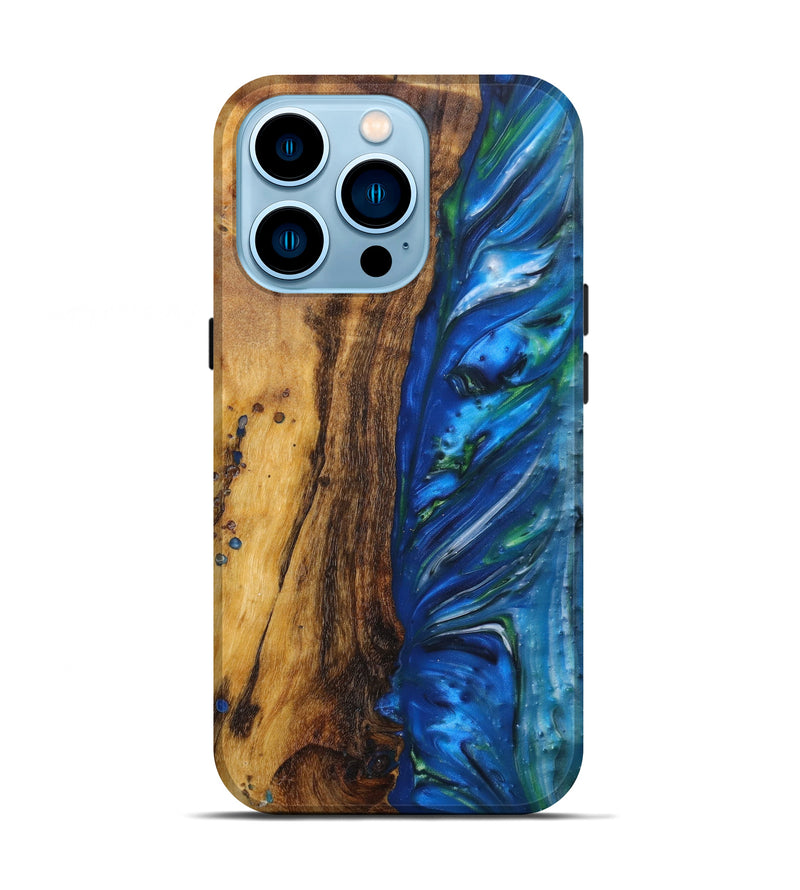 iPhone 14 Pro Wood+Resin Live Edge Phone Case - Tre (Blue, 628634)