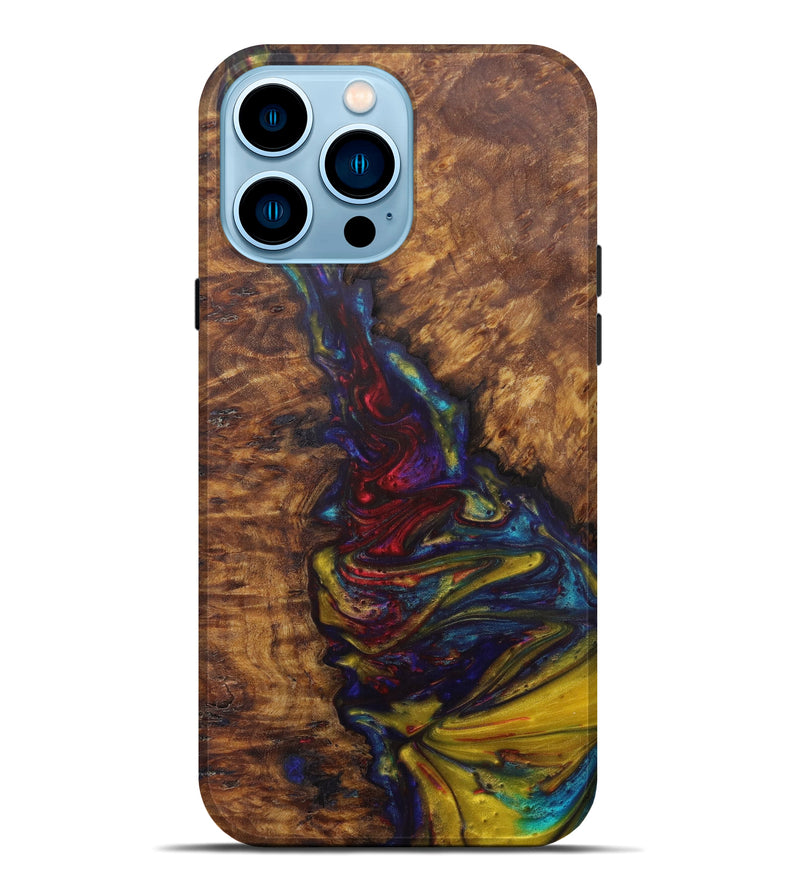 iPhone 14 Pro Max Wood+Resin Live Edge Phone Case - Gene (Light Blue, 598614)