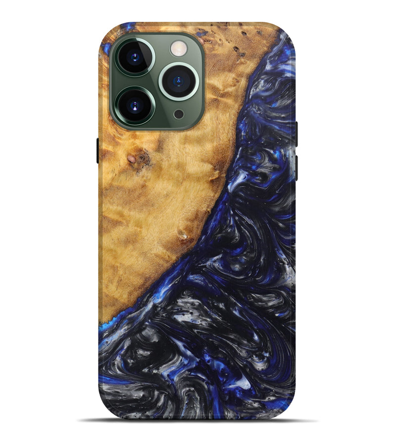 iPhone 13 Pro Max Wood+Resin Live Edge Phone Case - Berthe (Dark Blue, 605548)