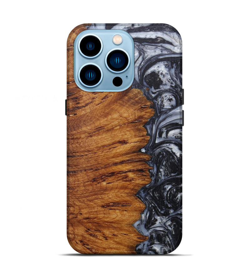 iPhone 14 Pro Wood+Resin Live Edge Phone Case - Leanora (Black & White, 591793)