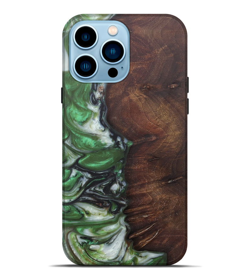 iPhone 14 Pro Max Wood+Resin Live Edge Phone Case - Caro (Dark Green, 602510)