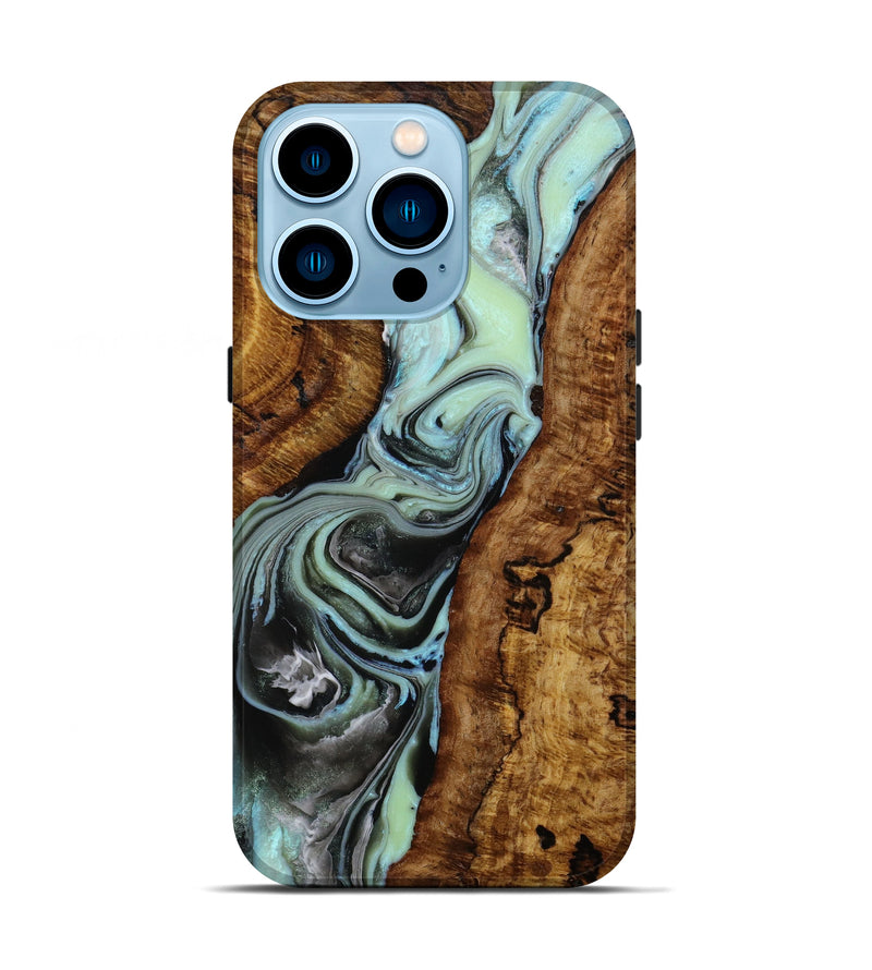 iPhone 14 Pro Wood+Resin Live Edge Phone Case - Mae (Green, 648200)
