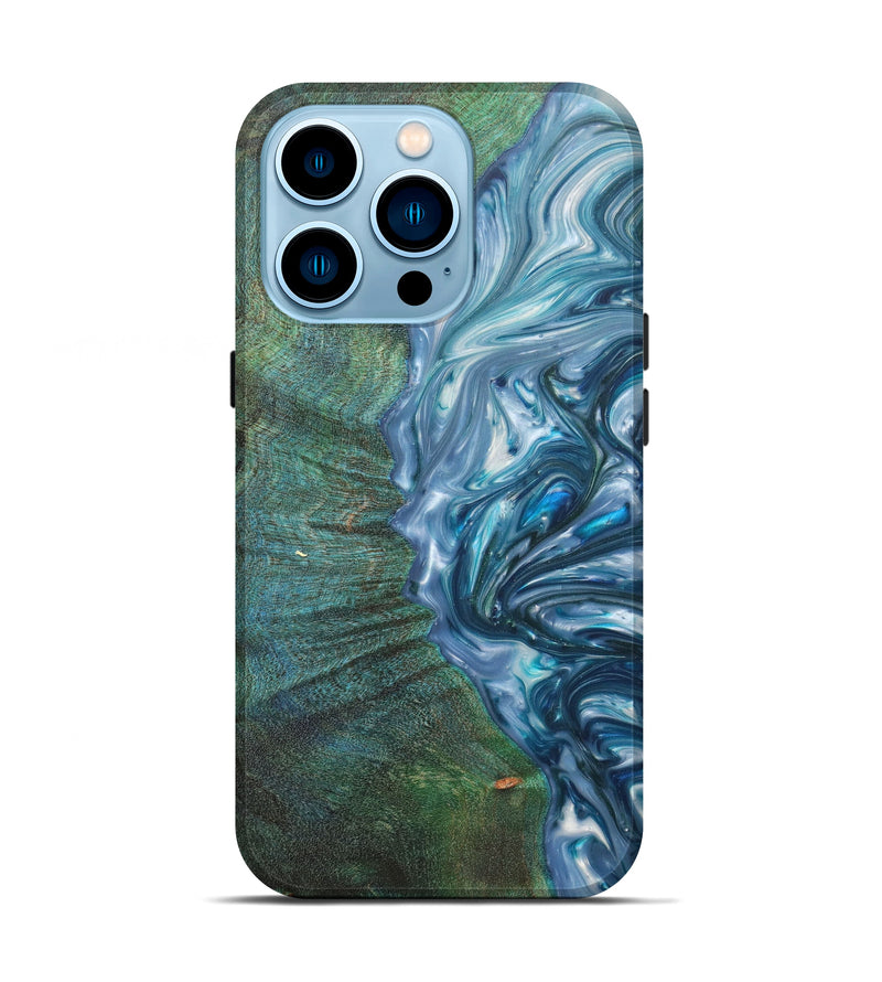 iPhone 14 Pro Wood+Resin Live Edge Phone Case - Syreeta (Blue, 628995)