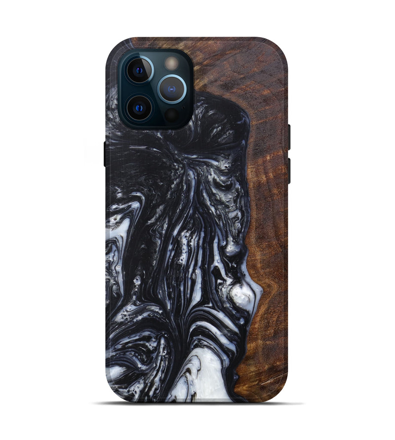iPhone 12 Pro Wood+Resin Live Edge Phone Case - Mattie (Black & White, 596282)