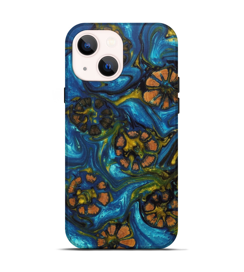 iPhone 13 Wood+Resin Live Edge Phone Case - Marketa (Teal & Gold, 605211)