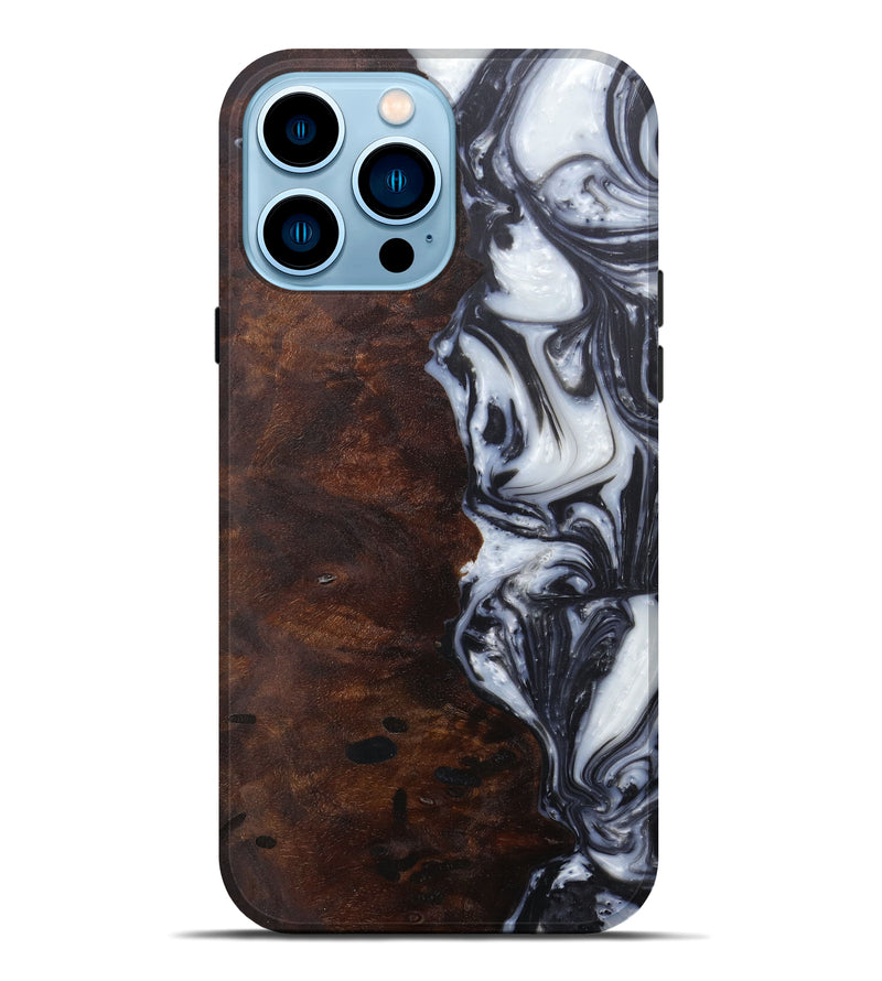 iPhone 14 Pro Max Wood+Resin Live Edge Phone Case - Narida (Black & White, 597069)