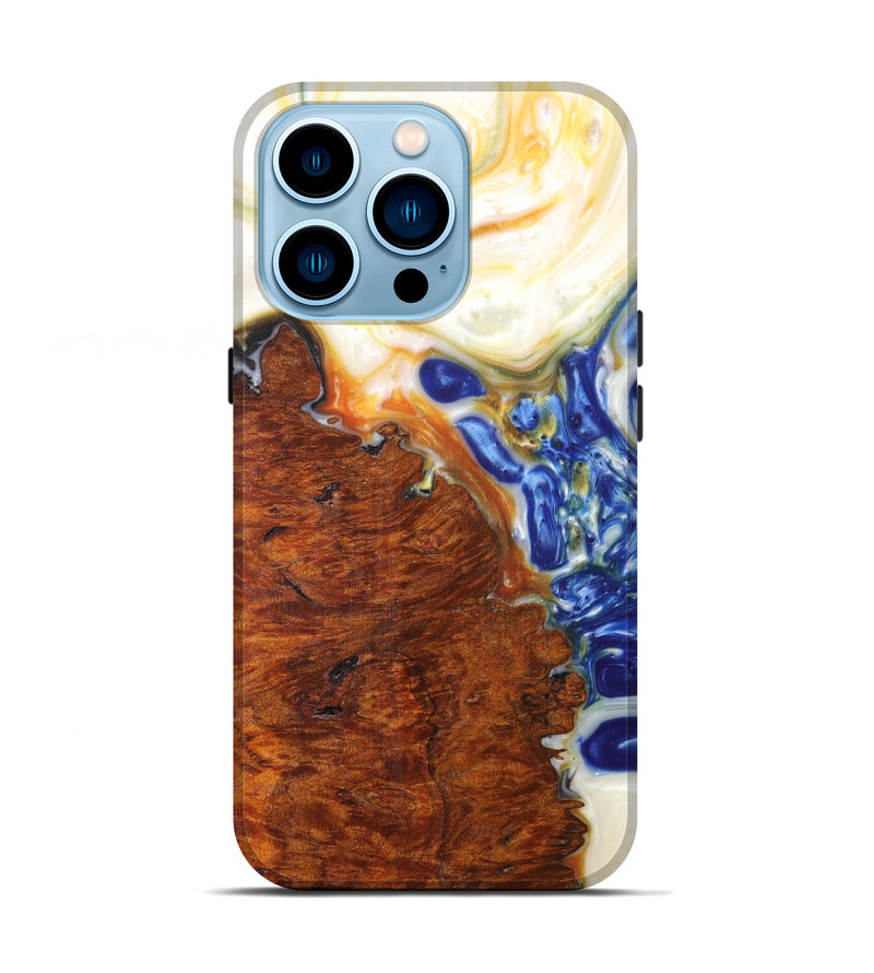 iPhone 14 Pro Wood+Resin Live Edge Phone Case - Genevieve (Light Blue, 608586)