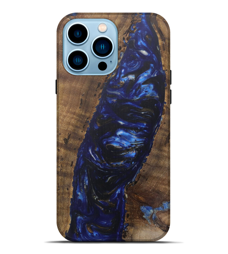 iPhone 14 Pro Max Wood+Resin Live Edge Phone Case - Eada (Dark Blue, 598648)