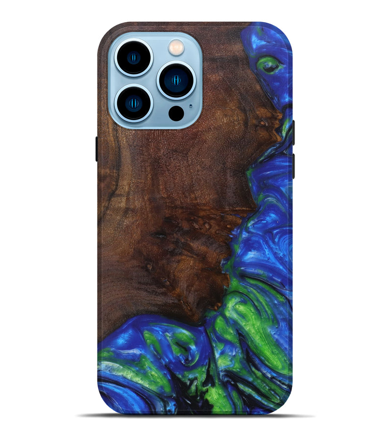 iPhone 14 Pro Max Wood+Resin Live Edge Phone Case - Lena (Light Blue, 605193)