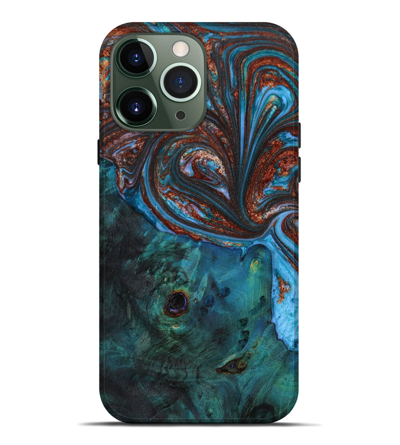 iPhone 13 Pro Max Wood+Resin Live Edge Phone Case - Demetrius (Teal & Gold, 646518)