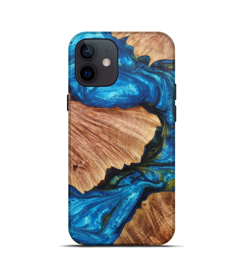 iPhone 12 mini Wood+Resin Live Edge Phone Case - Bode (Teal & Gold, 610368)