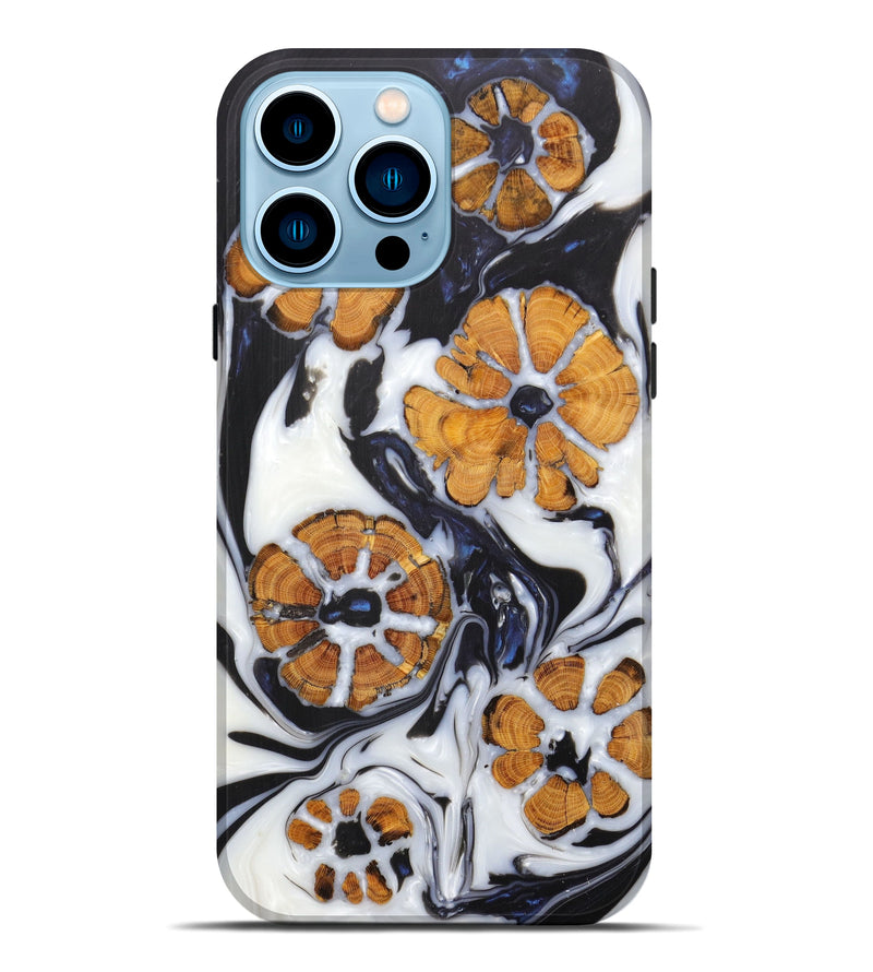 iPhone 14 Pro Max Wood+Resin Live Edge Phone Case - Isobel (Black & White, 604284)
