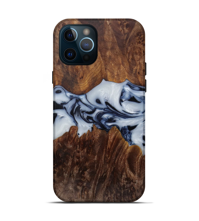 iPhone 12 Pro Wood+Resin Live Edge Phone Case - Shobana (Black & White, 582825)