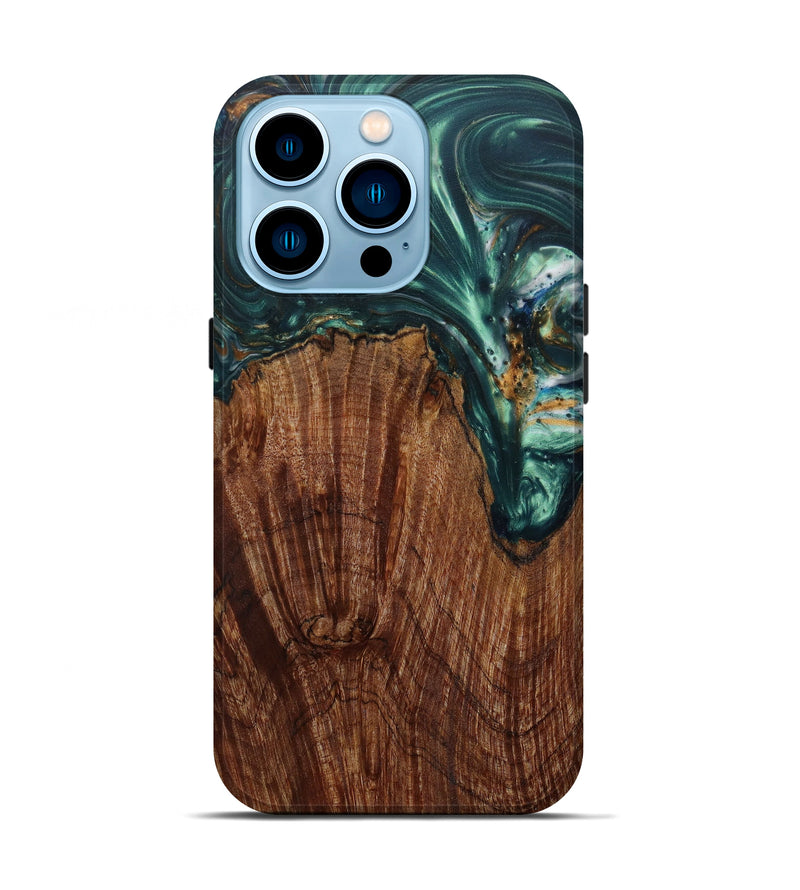 iPhone 14 Pro Wood+Resin Live Edge Phone Case - Kerrin (Dark Green, 584038)