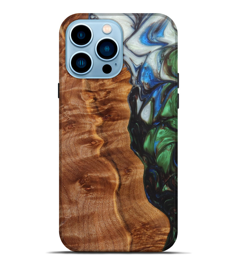 iPhone 14 Pro Max Wood+Resin Live Edge Phone Case - Laraine (Metallic, 610384)