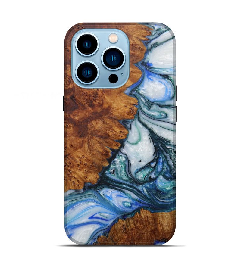 iPhone 14 Pro Wood+Resin Live Edge Phone Case - Emile (Light Blue, 591788)